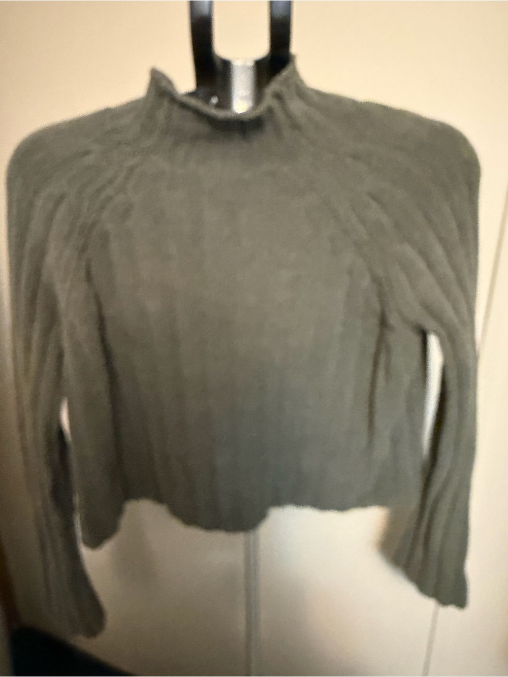 American Eagle Olive Green Ribbed Mock Neck Cropped Sweater XS